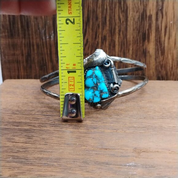 Native Navajo Old Pawn Sleeping Beauty Turquoise Sterling Silver Cuff Bracelet - Picture 7 of 8